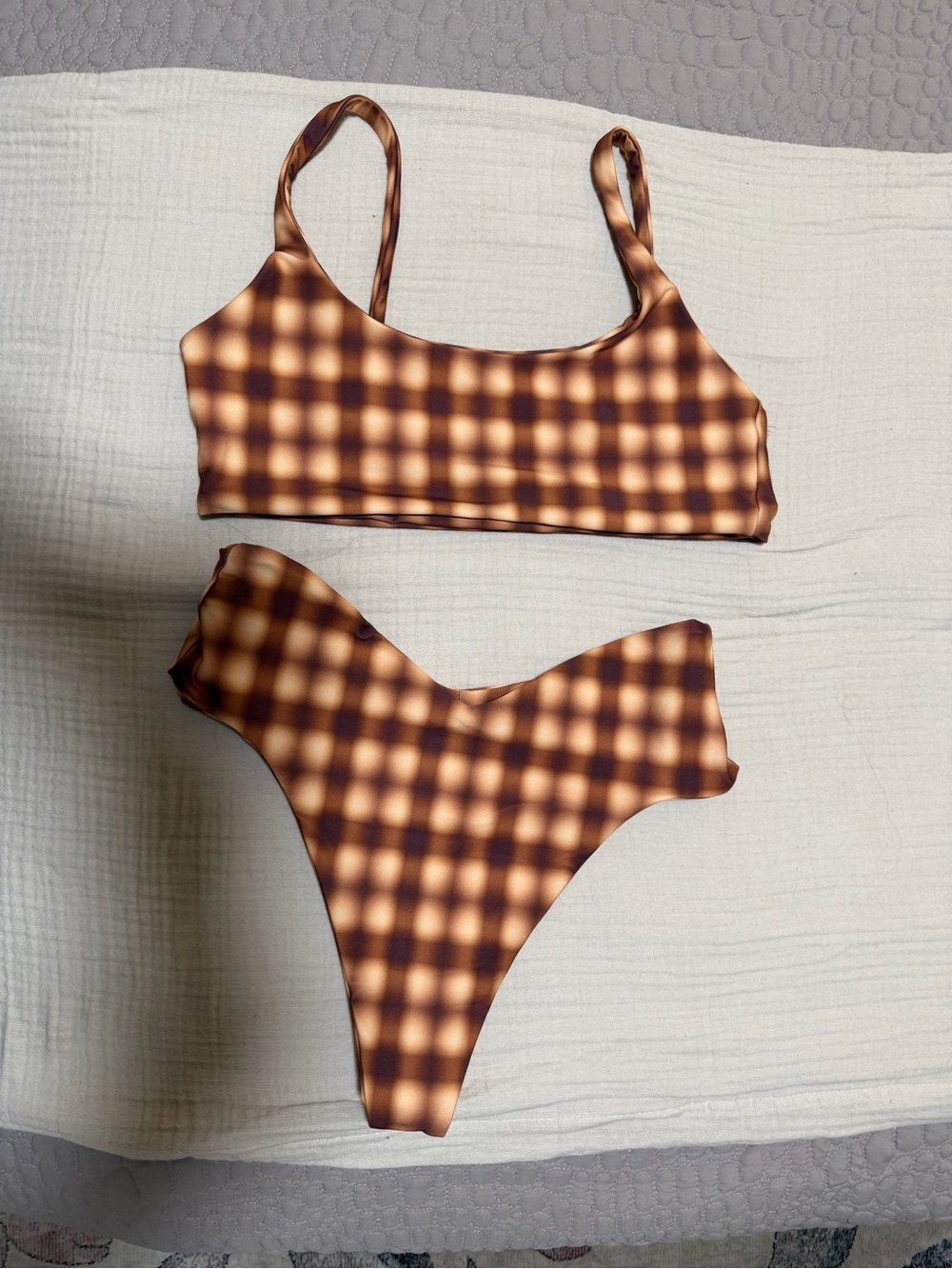 Checked Brown Two-Piece Bikini Set
